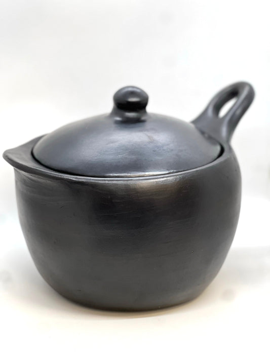 Authentic Chamba Sauce Pan w/ Cover - Elegant, Versatile All-Natural Black Clay Pot w/ Handle for Slow, Even Cooking of Veggies, Rice and More - Stovetop & Oven Safe - Handmade in Colombia