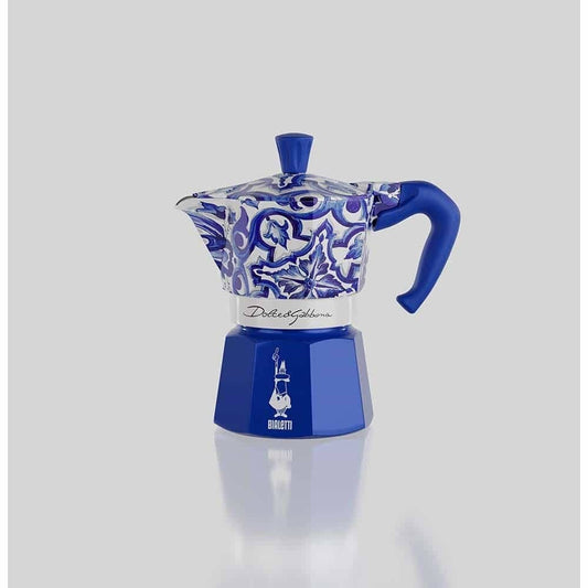 Bialetti Dolce & Gabbana Moka Pot Italian Coffee & Stovetop Espresso, Blue Mediterranean - 3 & 6 Cup