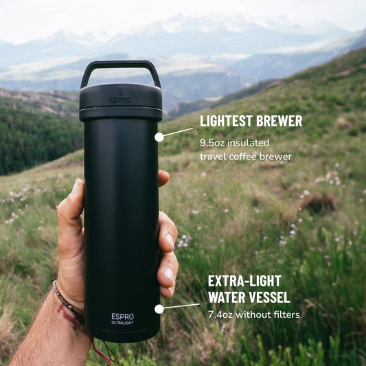 Espro P0 Ultralight Travel French Press, Black & Stainless Steel