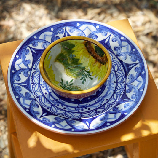 Casafina - Alentejo Terracotta - Handmade Sunflower Design Round Dip Bowl