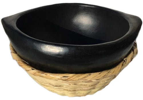 Authentic Chamba Ajiaco Bowl w/ Woven Basket - Traditional, All-Natural Black Clay Dish for Soup, Salad or Serving - Handmade in Colombia