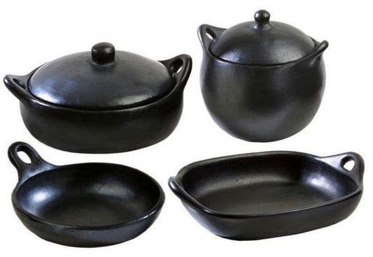 Authentic Chamba Gourmet Kitchen 4-Piece Gift Set - Black Clay Essentials for Soups, Stews, Roasts & More - Stovetop & Oven Safe – Handmade in Colombia