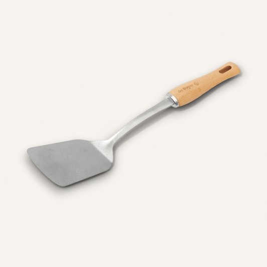 de Buyer Vintage Stonewashed Stainless Steel Plain Spatula with Beechwood Handle