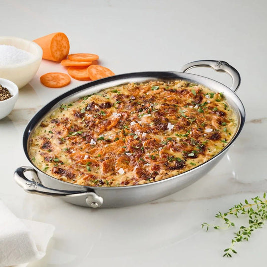 Hestan Provisions Stainless Steel Medium Clad Oval Au Gratin - 12.5" x 9"