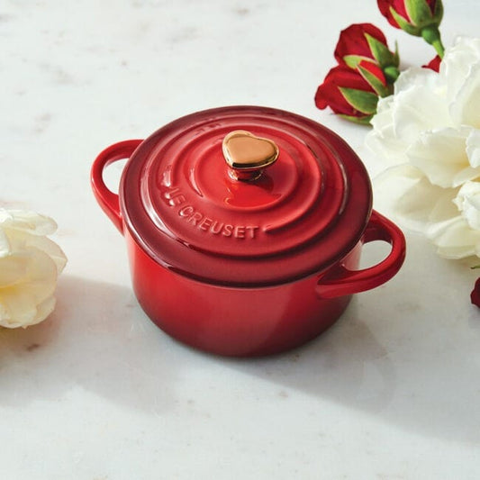 Le Creuset Mini Cocotte, Cerise with Rose Gold Heart Knob