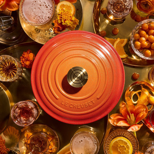 Le Creuset Signature Round Oven with Crucible Knob - 7.25 Quart - Flamme Dorée - Limited Edition