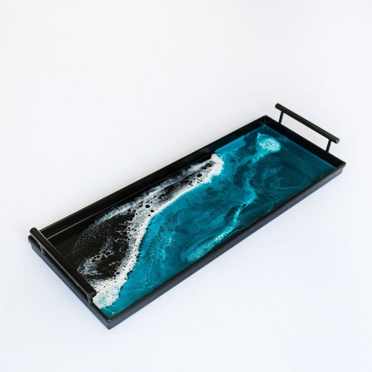 Lynn & Liana Black Metal Rectangle Tray, Ocean Vibes - 18"