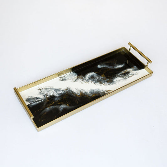 Lynn & Liana Gold Metal Rectangle Tray, Onyx - 18"