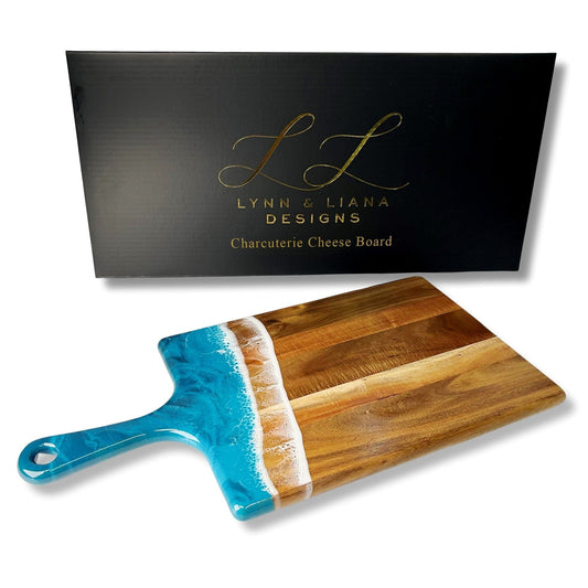 Lynn & Liana Large Acacia Cheese Board - Ocean Vibes - 10" x 20"