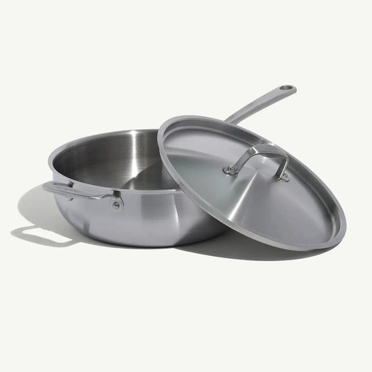 Made In 5-Ply Stainless Steel Saucier with Lid - 5 Quart - Made in Italy