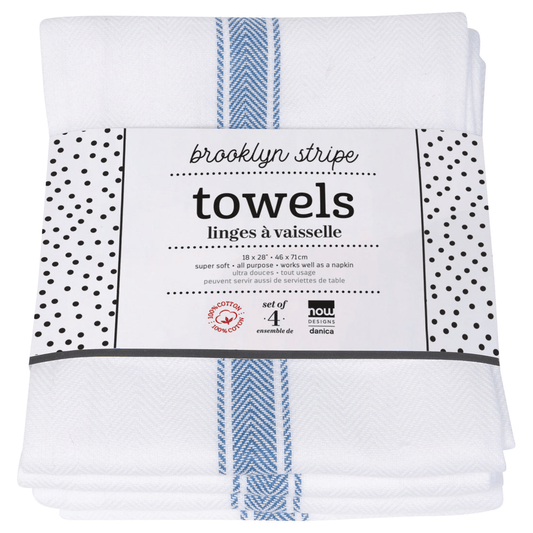 Now Designs by Danica Brooklyn Stripe Delft Blue Dishtowels - Set of 4