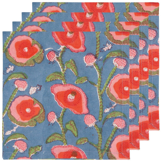 Danica Poppy Block Cloth Napkins - Set of 4