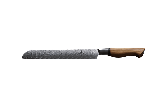 Ryda Knives ST650 Damascus Steel & Olive Wood Bread Knife, 9"