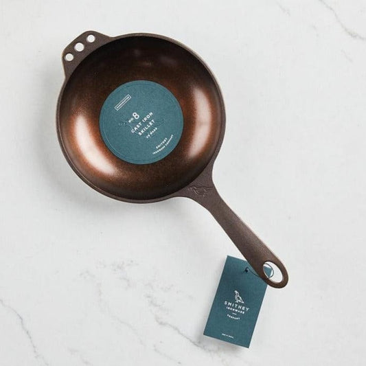 Smithey Ironware 8" Cast Iron Skillet - Polished Frying Pan with Curved Sides - Made in USA