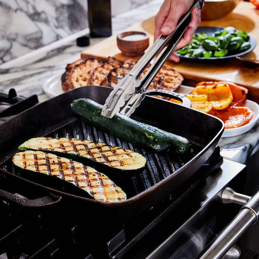 Smithey Ironware Traditional Cast Iron Square Grill Pan for Indoor Grilling - 12" - Made in USA