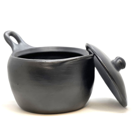 Authentic Chamba Sauce Pan w/ Cover - Elegant, Versatile All-Natural Black Clay Pot w/ Handle for Slow, Even Cooking of Veggies, Rice and More - Stovetop & Oven Safe - Handmade in Colombia