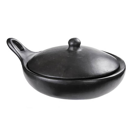 Authentic Chamba Saute Pan - Elegant, All-Natural Black Clay Frying Pan with Handle and Cover - Stovetop & Oven Safe – Handmade in Colombia