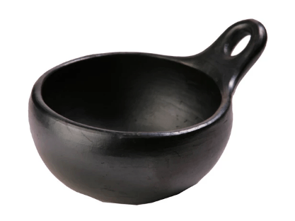 Authentic Chamba Bowl w/ One Handle - Elegant, All-Natural Black Clay Dish for Soups, Salads and Serving - Handmade in Colombia