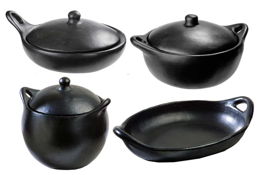 Authentic Chamba Chef's Collection 4-Piece Gift Set - Black Clay Essentials for Braising, Sauteing, Baking & More - Stovetop & Oven Safe – Handmade in Colombia