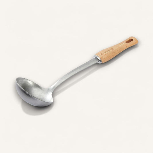 de Buyer Stonewashed Stainless Steel Vintage Ladle with Beechwood Handle