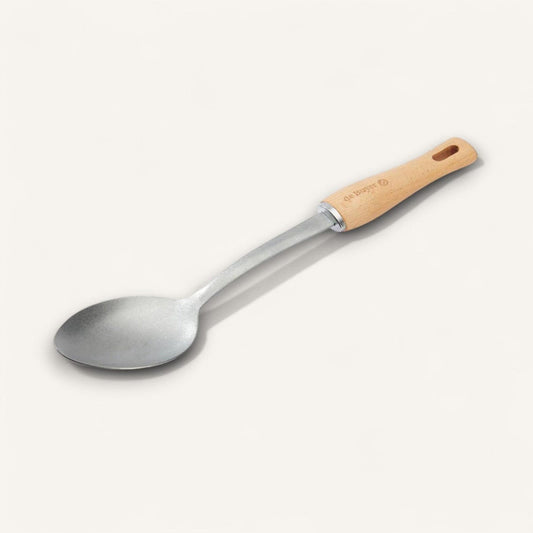de Buyer Stonewashed Stainless Steel Vintage Spoon with Beechwood Handle