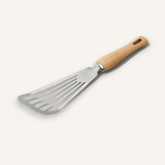de Buyer Vintage Stonewashed Stainless Steel Flexible Turner with Beechwood Handle