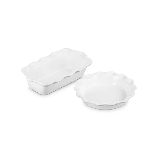 Le Creuset Heritage Pie Dish & Fluted Loaf Pan Set - White