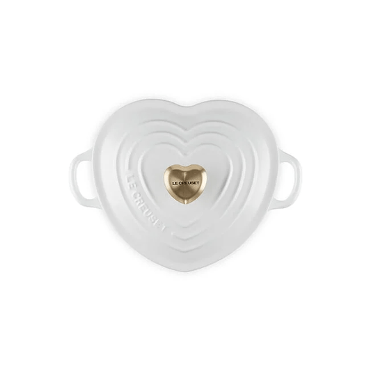 Le Creuset Shallow Heart Cocotte with Light Gold Heart Knob - 1.25 Quart - White