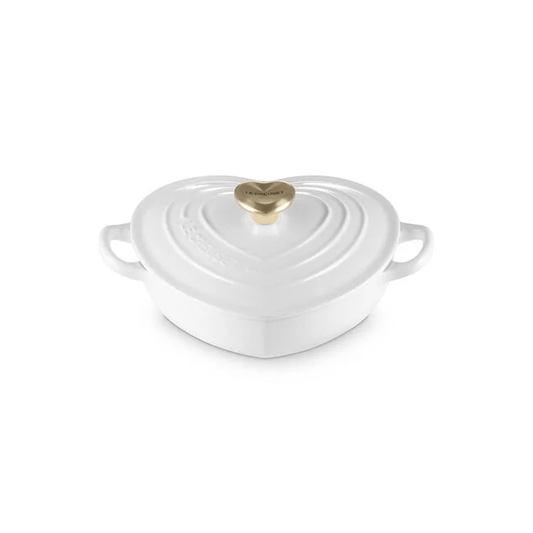 Le Creuset Shallow Heart Cocotte with Light Gold Heart Knob - 1.25 Quart - White