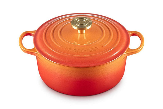 Le Creuset Signature Round Oven with Crucible Knob - 4.5 Quart - Flamme Dorée - Limited Edition