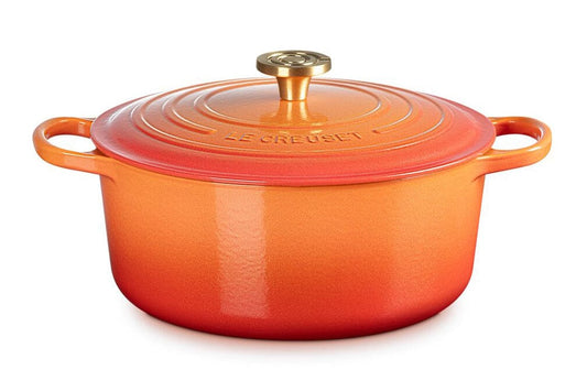 Le Creuset Signature Round Oven with Crucible Knob - 7.25 Quart - Flamme Dorée - Limited Edition