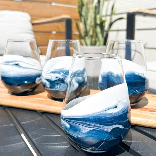 Lynn & Liana 15 oz. Entertaining Glasses - Navy White Metallic - Set of Two