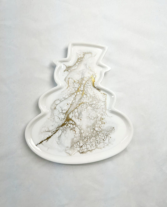 Lynn & Liana Snowman Ceramic Tray, Gold Quartz - 6.25" x 5.5"