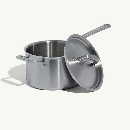 Made In Stainless Steel Saucepan with Lid - 4 Quart - Made in Italy