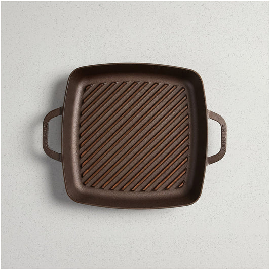 Smithey Ironware Traditional Cast Iron Square Grill Pan for Indoor Grilling - 12" - Made in USA